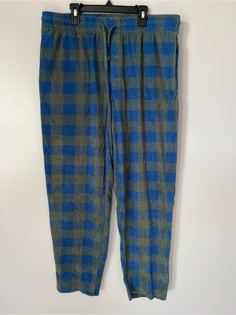 George Men’s Fuzzy Plaid Pajama Pants Blue Green Size Large 36–38